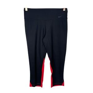 Nike Womens Medium M Black Red Dri Fit Cropped Capri Leggings Workout Activewear